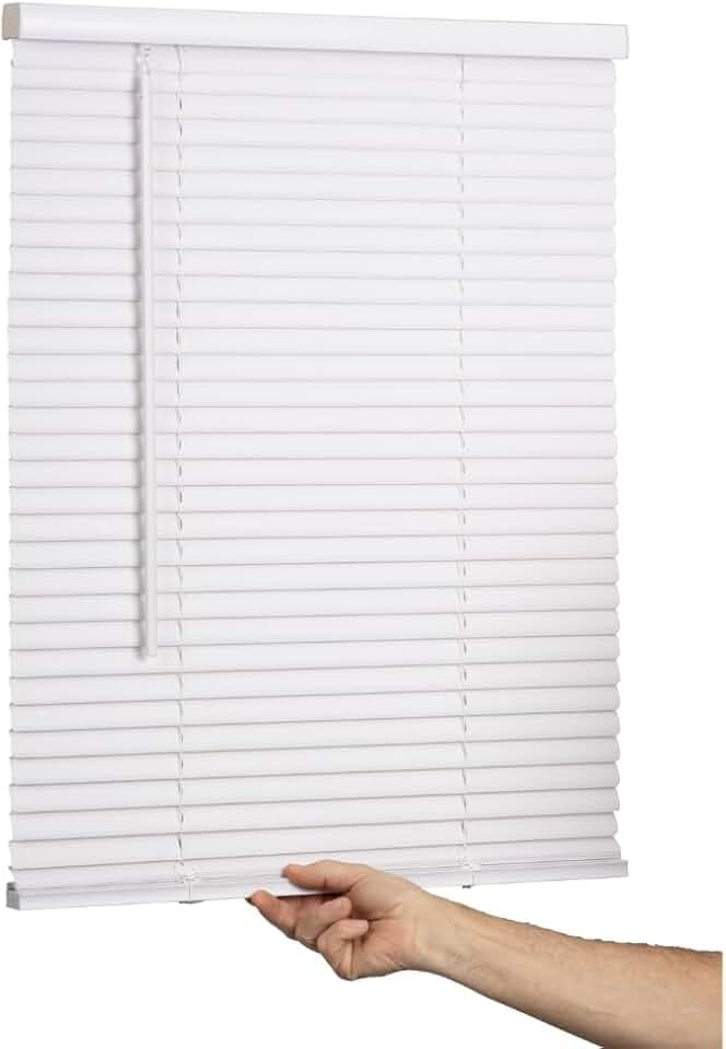 LOTUS & WINDOWARE Cordless Mini Blind, 1" Vinyl Slats, 12" Wide x 72" Long - White, Window Blinds for Home and Office, Interior Door Blinds - Light Filtering