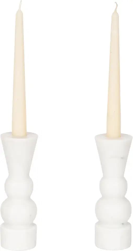 Kate and Laurel Maleea Modern Glam Two-Piece Marble Taper Candle Holder Set, Set of 2, White, Transitional Authentic Marble Candlestick Holders for Dining Table or Fireplace Mantel Display