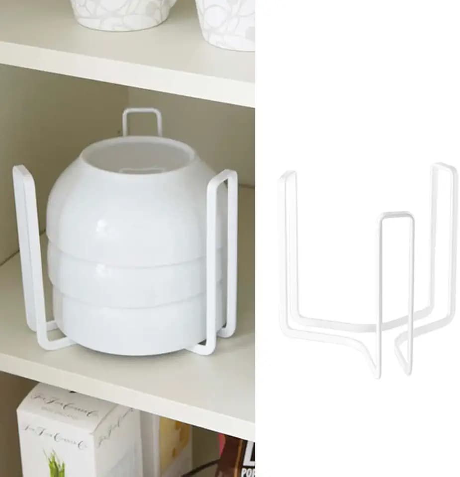 Dinnerware Bowl Plate Holder Fit for 6.5 Inches Diameters Bowl, Metal Bowl Storage Dying Display Rack for Kitchen Drawer, Countertop, Cabinet, Shelf, Cupboard (White, Small 2PCS)
