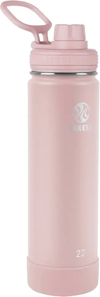 Takeya Actives Stainless Steel Water Bottle, Insulated Spout Lid, Keeps Drinks Cold 24 Hrs, Leakproof, Durable, Dishwasher Safe, Ideal for Gym, Travel, Fits Most Cup Holders, 22 oz/Blush