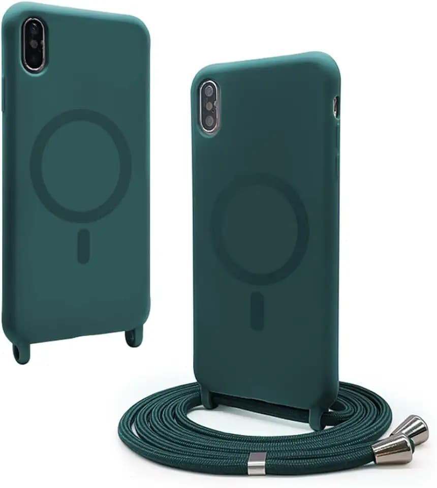 Handykette Hülle für iPhone XR mit Band Halsband Lanyard (abnehmbar) Handyhülle, Verstellbarer Lanyard.Magnetisch Stoßfest Silikonhülle Wireless Charging kompatibel .-Grün