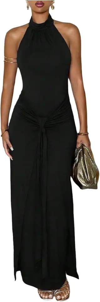 Milumia Women's Tie Knot Halter Dress Sleeveless Cocaktail Dinner Dresses