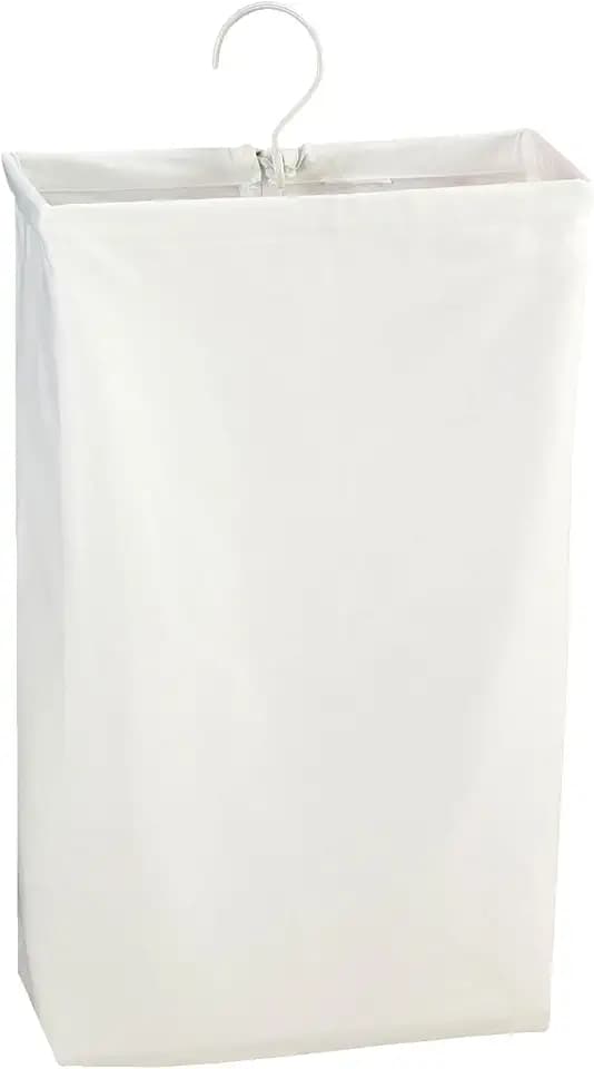 Household Essentials 148 Hanging Cotton Canvas Laundry Hamper Bag | White, 6" x 16" x 27" (Length x Width x Height)