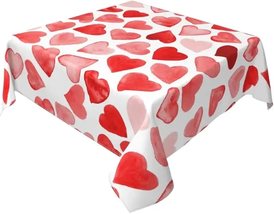 Watercolor Valentine's Day Tablecloth Square 54x54 Inch, Red Love Hearts Polyester Table Cloth for Holiday Parties Kitchen Dining Outdoor Indoor