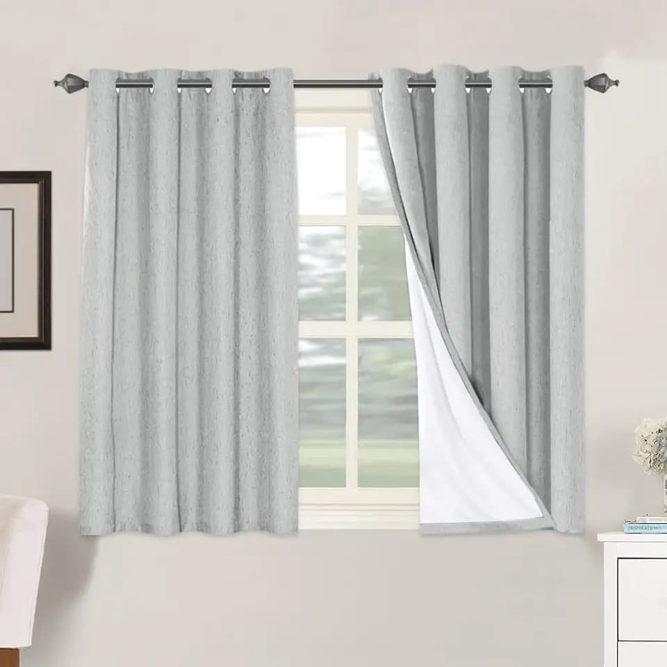 H.VERSAILTEX 100% Blackout Linen Curtains 45" L 2 Panels Glacier Gray