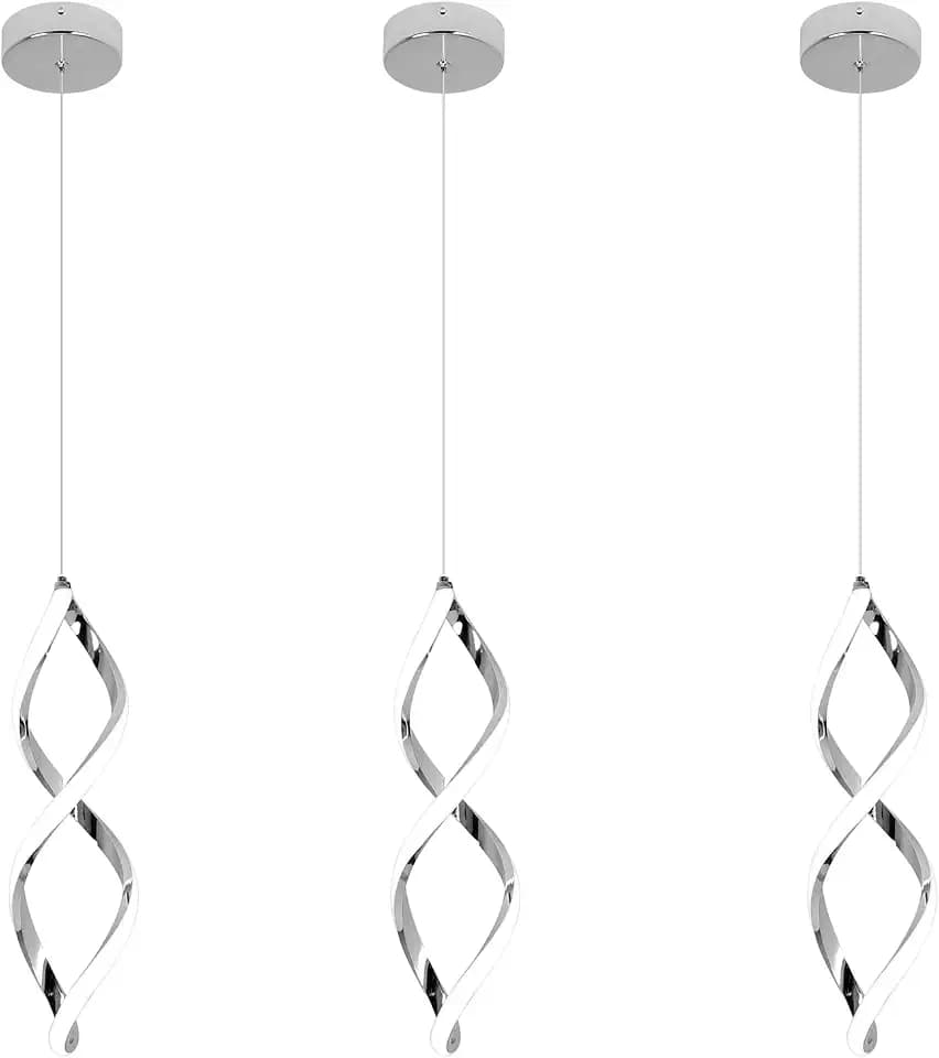 3 Packs Modern Led Pendant Lights Kitchen Island,6000K Led Pendant Light Fixtures,Adjustable Led Hanging lamp Island Lights for Kitchen Living Room Bedroom Dining Room Sink (Chrome, 3 Packs)