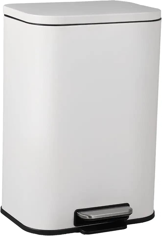 Garvee 8 Gallon Trash Can for Kitchen, Stainless Steel Step Trash Can with Soft-Close Lid & Removable Inner Bucket, Rectangular Garbage Can for Office Bathroom Living Room, White