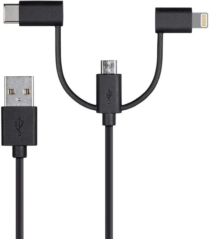 Monoprice 118789 Apple MFi Certified USB to Micro USB + USB Type-C + Lightning Charge And Sync Cable - 3 Feet - Black
