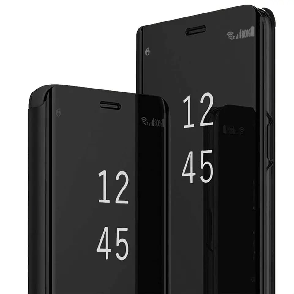 Samsung Galaxy S24 Clear View Flip Case Spiegel 360 ° Schutzhülle Stoßfest Hartschale PC + PU Leder Beschichtung Schwarz