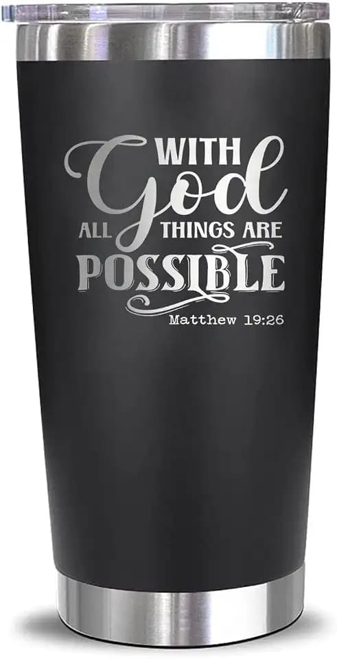 With God All Things Are Possible Engraved Stainless Steel Tumbler - Religious Gift - Faith Mug - Church Gift - Christian Gift Tumbler - Gift For Men Women, 20oz, Black