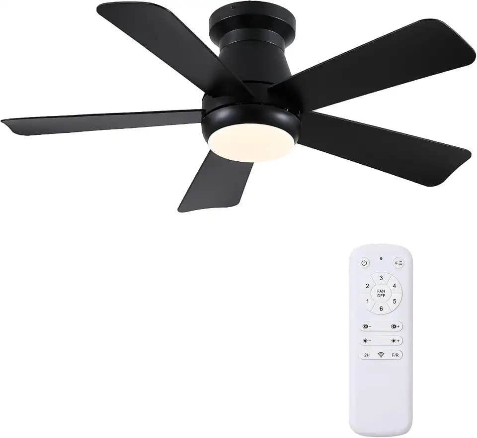 Hounberi 40" Modern Low Profile Ceiling Fan with Light and Remote, Black
