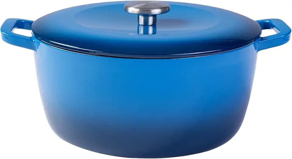 7QT Enameled Cast Iron Dutch Oven,Concave Self-Basting Lid,Blue