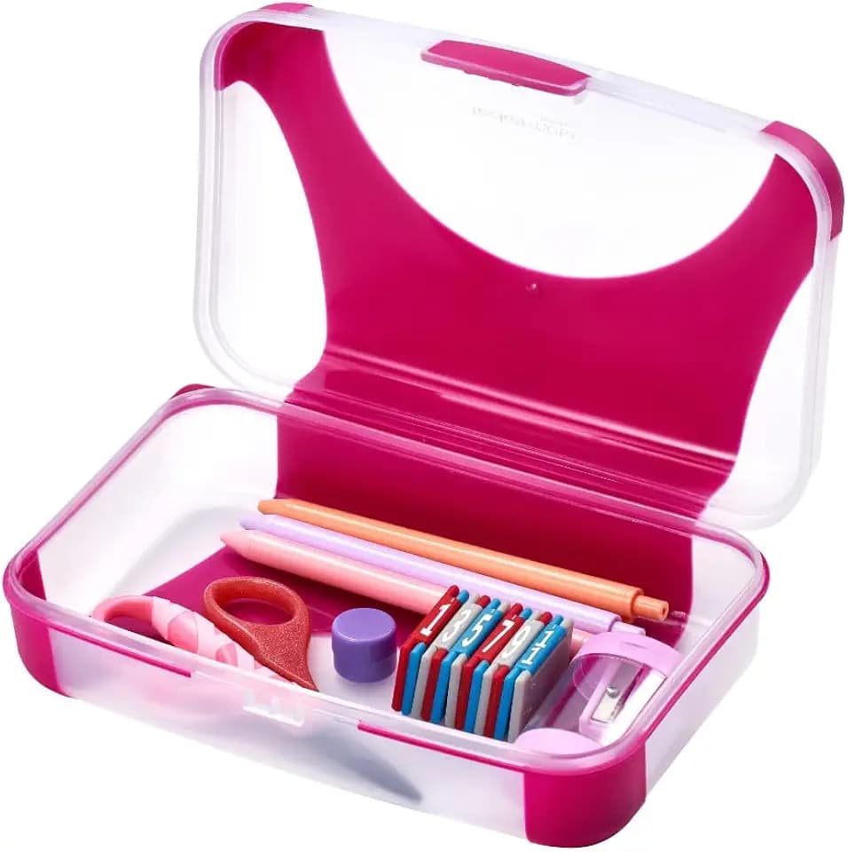 LockerMate by Bostitch Hard Pencil Case, Durable Plastic Pencil Box, Kid-Friendly Design, Fuchsia & Clear