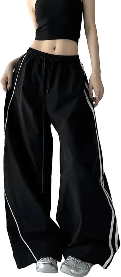 Hewlshawn Women's Baggy Cargo Pants Y2K High Waist Wide Leg Track Pants