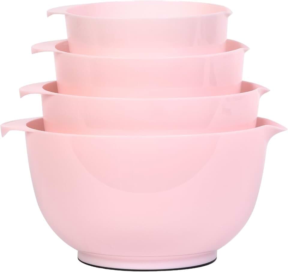 BoxedHome Mixing Bowls Set of 4, BPA Free Plastic,Microwave Safe, Pink
