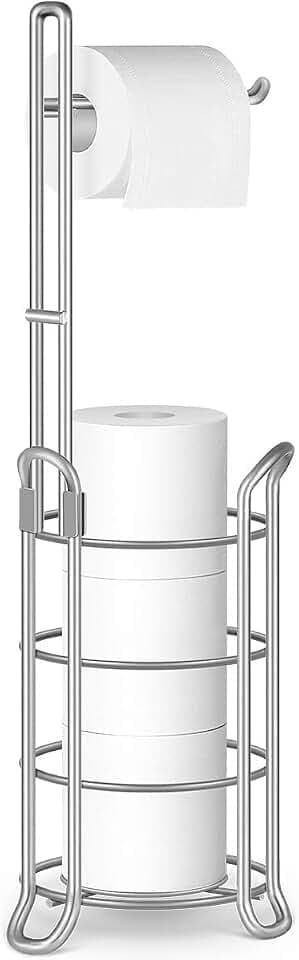 TomCare Toilet Paper Holder Stand Free Standing, Holds 4 Mega Rolls, Silver