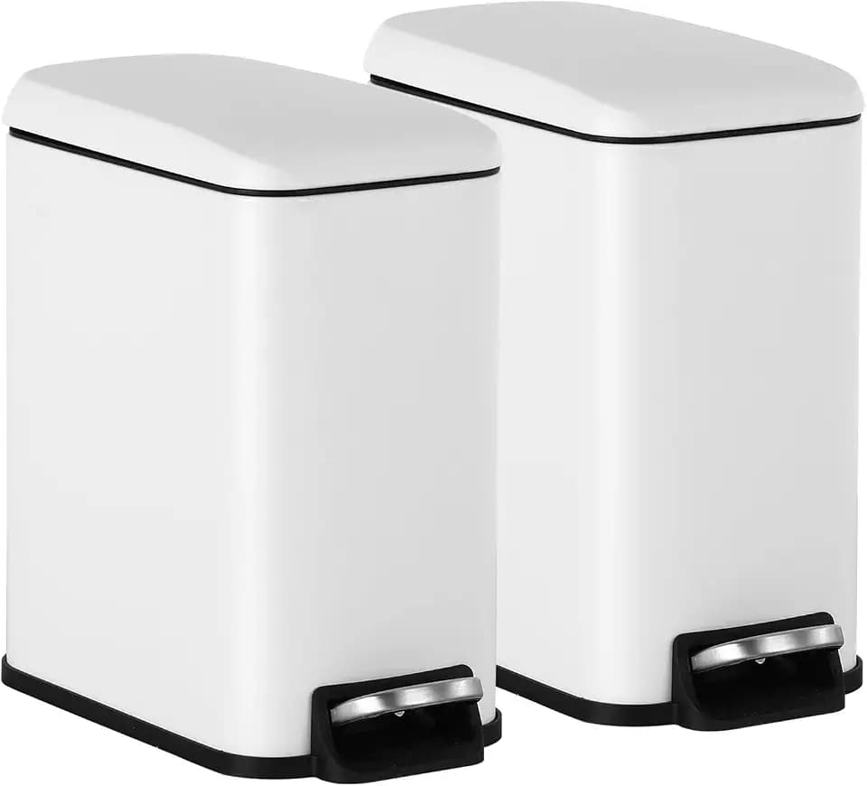 BestOffice | 1.3G Stainless Steel Trash Can with Lid | White | Pack of 2