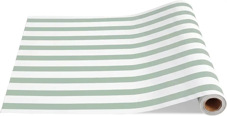 AmazingSpark Striped Table Runner Roll,Sage Green,25' Long X 16" Wide