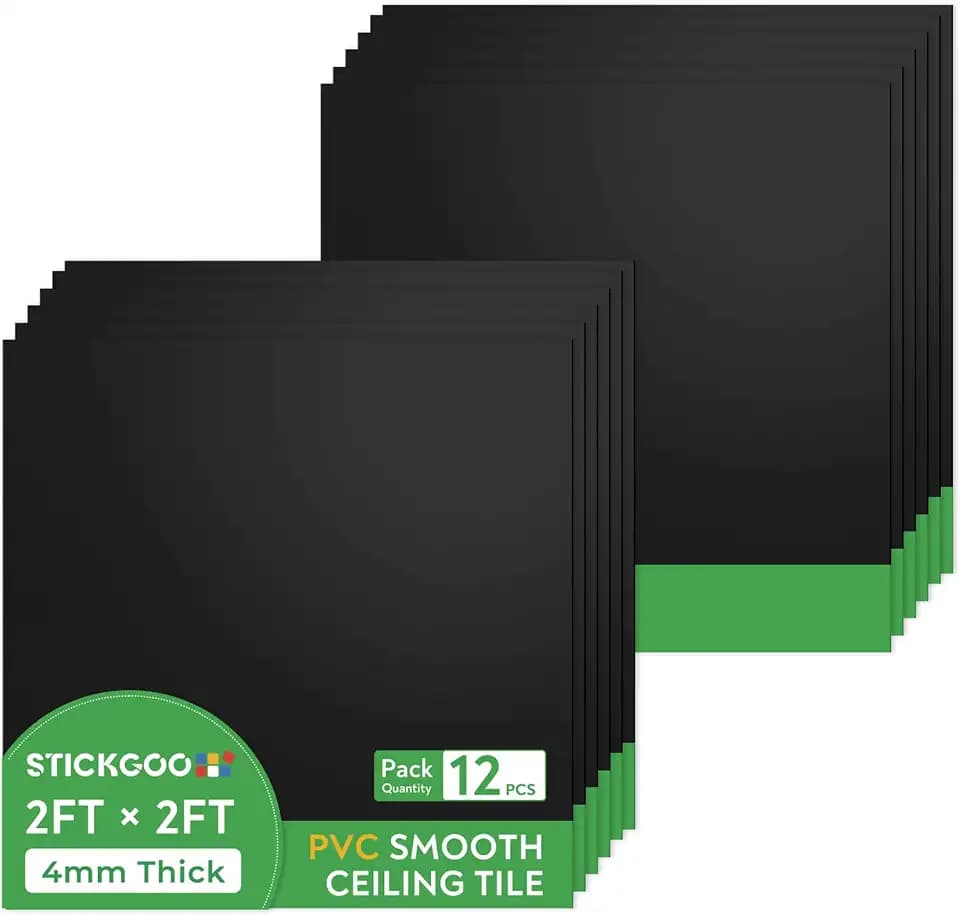 STICKGOO Smooth Drop Ceiling Tiles, 2 ft x 2 ft, Black, 10-Pack