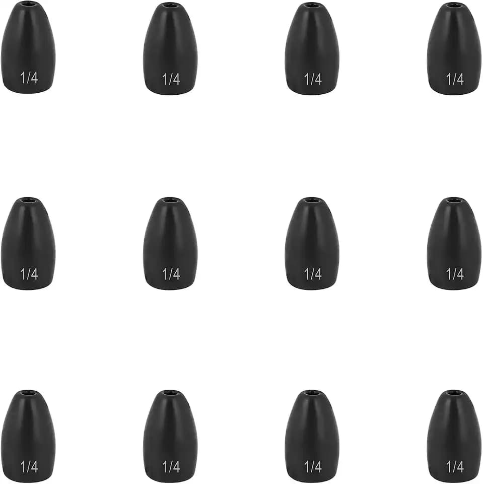 Fishfun Tungsten Flipping Fishing Weights, Sizes Engraved Worm Sinkers for Bass Fishing, Multiple Pack Options, 1/8 oz, 3/16 oz, 1/4 oz, 3/8 oz, 1/2 oz