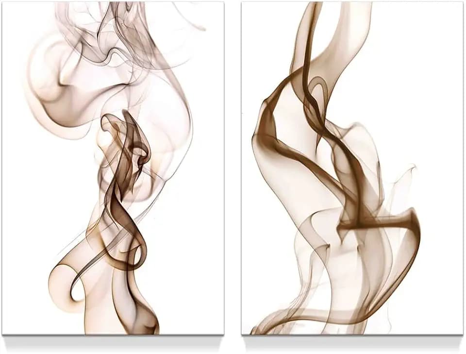 Modern Abstract Wall Art Decor: Minimalist Brown and White Smoke Canvas Pictures Prints Contemporary Painting Artwork for Living Room Bathroom Bedroom 24" x 36" x 2 Panel