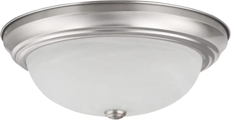 Aspen Creative 63024-09-1, 3-Light Flush Mount/Brushed Nickel Finish w/Alabaster Glass, 15" Dia., E26 Socket/60 Watts, Bulb Not Included
