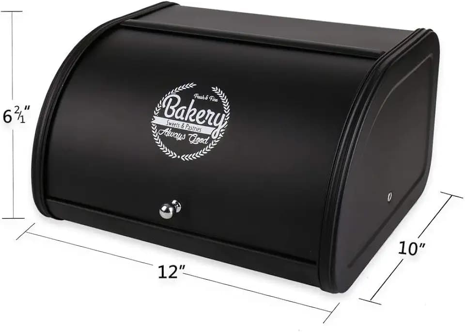 Home by Jackie Inc X458 Black Metal Bread Box/Bin/kitchen Storage Containers with Roll Top Lid (Black)