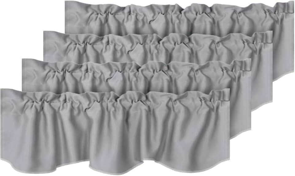 H.VERSAILTEX 4 Panels Blackout Curtain Valances for Kitchen Windows/Living Room/Bathroom Privacy Protection Rod Pocket Decoration Scalloped Window Valance Curtains, 52" W x 18" L, Dove Gray