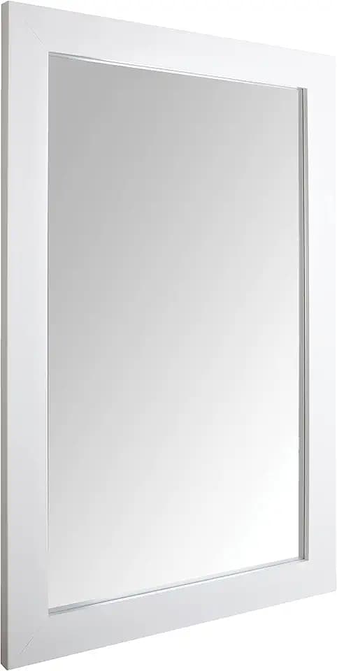 Amazon Basics Rectangular Wall Mount Mirror for Bedroom, Living Room, Entryway, Wide Trim, 24" x 36", White