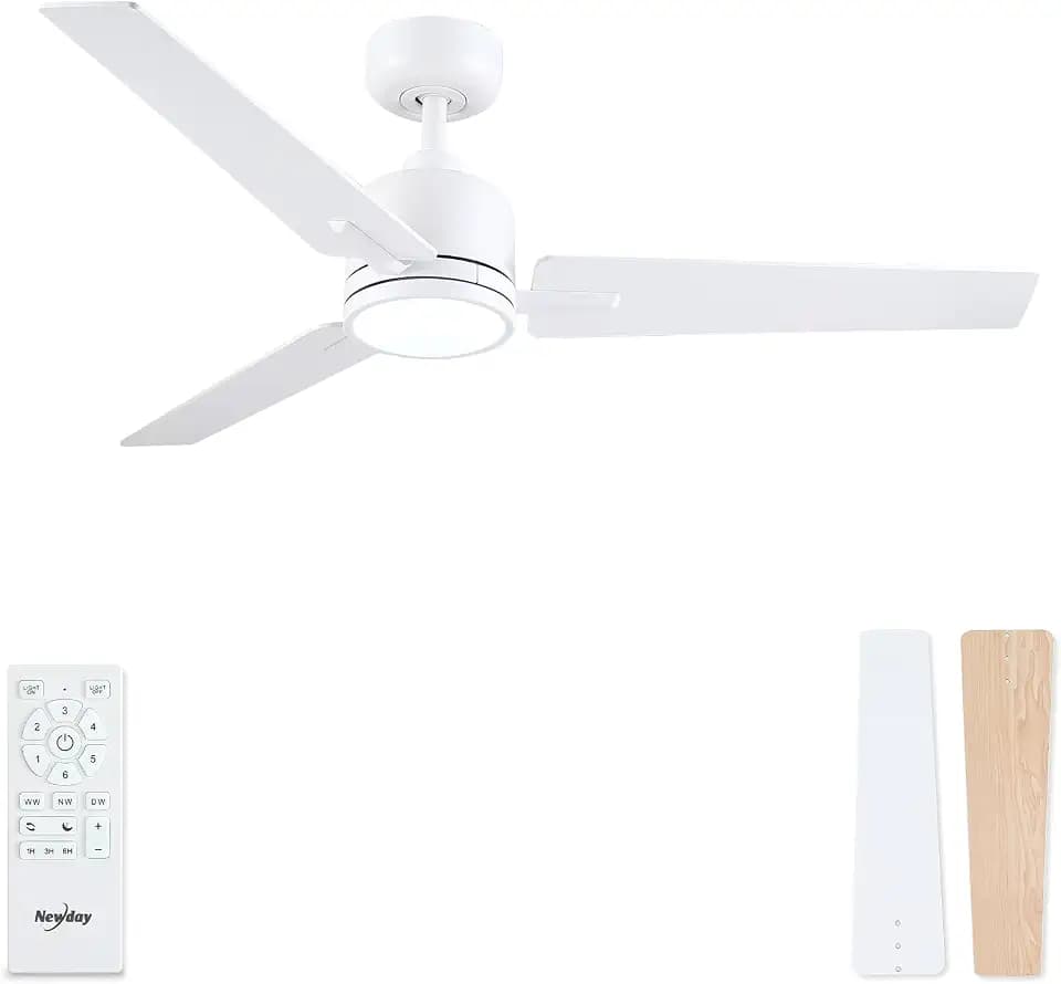 Newday 52 Inch White 3-Blade Ceiling Fan with Light and Remote, Kitchen