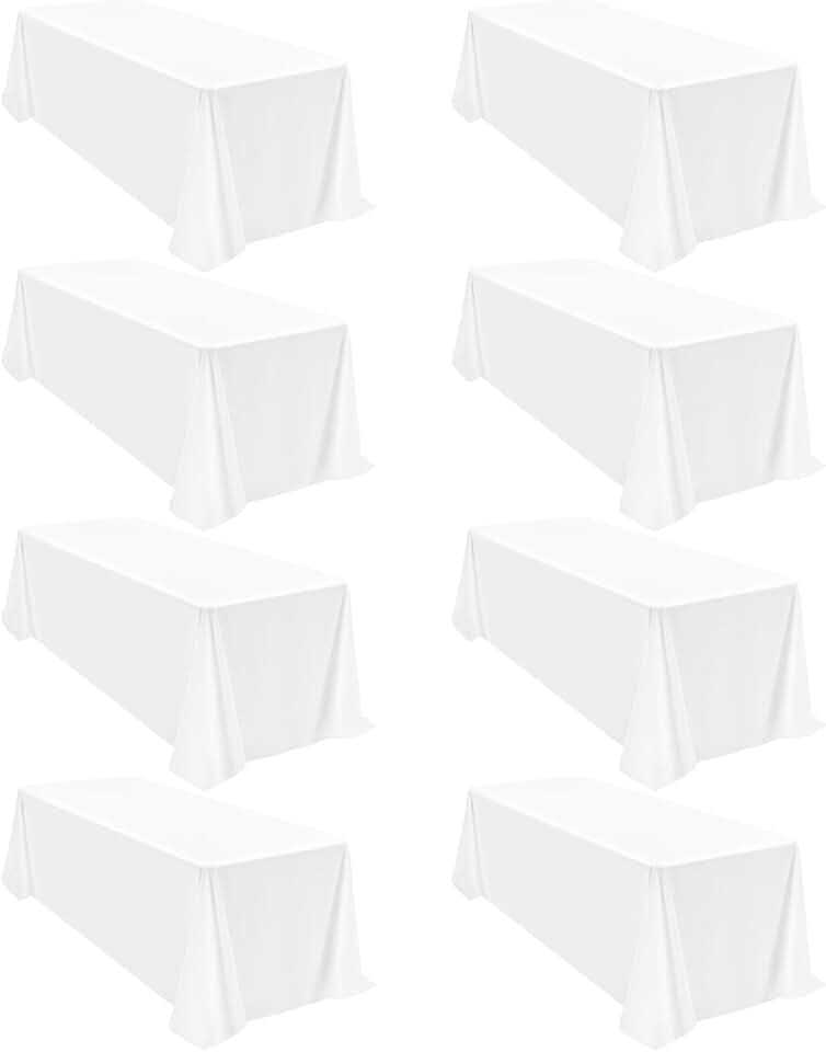 Pesonlook 8 Packs 90 x 132 Inch Tablecloth, White Polyester Table Cloth for 8ft Rectangle Tables, Stain and Wrinkle Resistant Washable Fabric Table Cover for Wedding Banquets Parties Buffet Dining