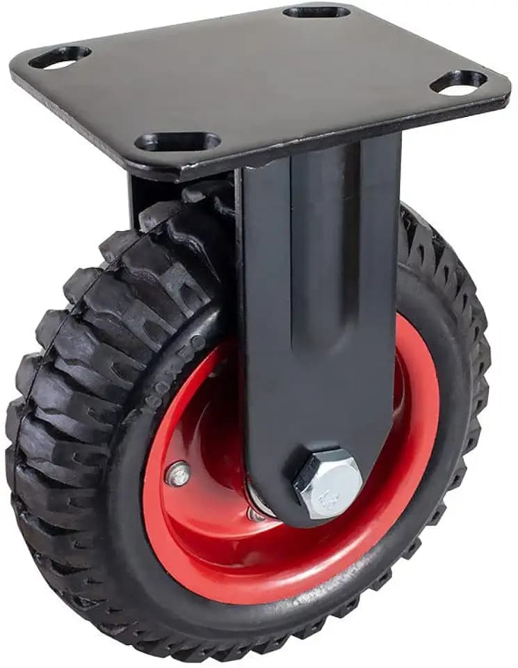 POWERTEC 6 Inch Caster Wheels, Heavy Duty Fixed Plate Casters with Rubber Knobby Tread for Workbench, Dolly, Cart, Trolley, Wagon, Toolbox and Chicken Coop, Large Rubber Castor Wheels, 1PK (17052)