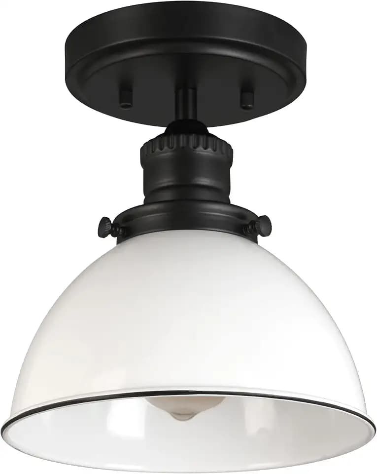 Design House Savannah Rustic Farmhouse Ceiling Light, Semi-Flush Mount, Dimmable, White Metal Shade, Matte Black, 8 in x 8 in x 9 in, 588319