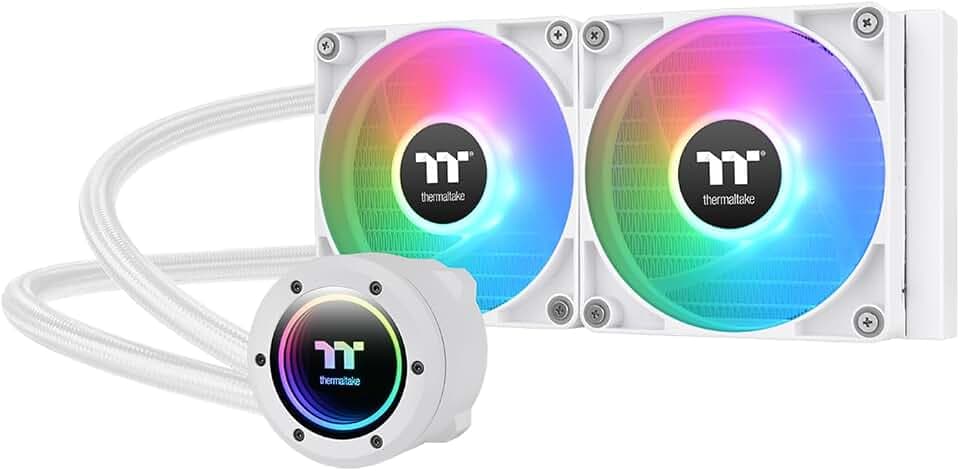 Thermaltake TH280 V2 Ultra ARGB Sync/AlO Flüssigkeitskühler/ARGB-Lüfter, 140 x 2/PWM 500~1800 U/min, Wasserblock 5,3 cm LCD/Weiß, CL-W406-PL14SW-A