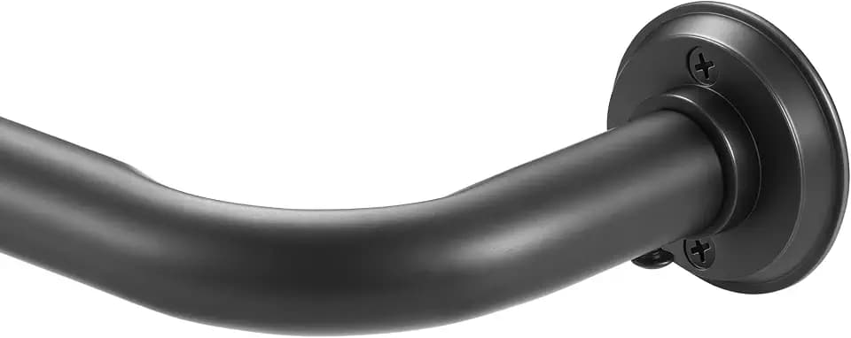 1 1/8 Inch Diameter Room Darkening Curtain Rods 28-48”, Heavy Duty Window Wrap Around Drapery Rod with Aluminum Bracket, Accessories, Wall Mounted Ceiling Mounted, Adjustable Length, Matte Black