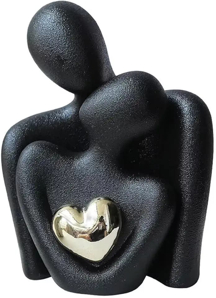 Mini Couple Statue Decor Ceramic Love Sculpture for Bedroom Living Room Black M