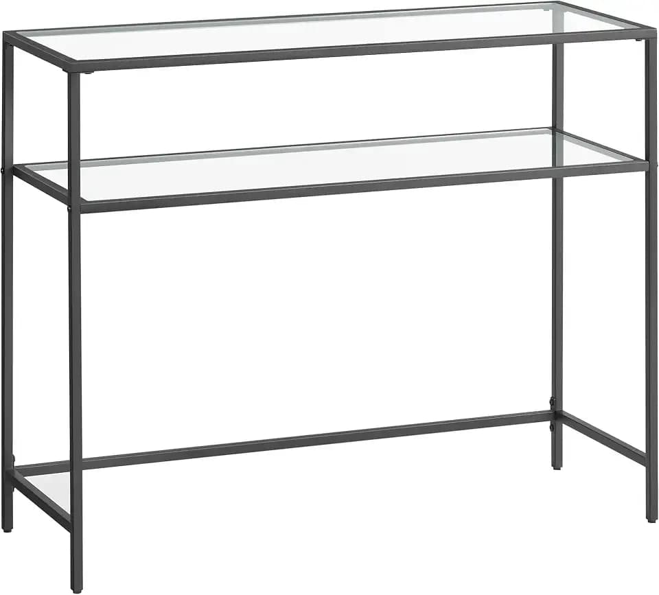 VASAGLE 39.4 Inchs Console Sofa Table, Tempered Glass, 2 Shelves