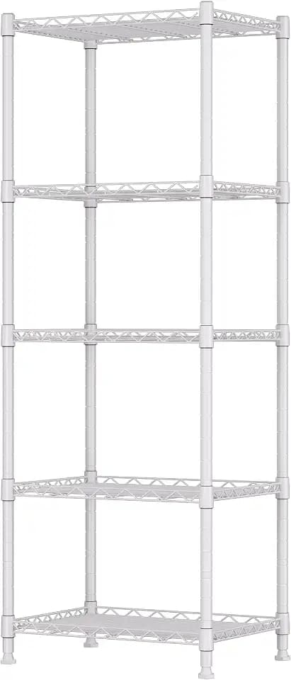 REGILLER 5-Wire Shelving Metal Storage Rack Adjustable Shelves,Standing Storage Shelf Units for Laundry Bathroom Kitchen Pantry Closet(White,11.8" D x 16.6" W x 53.5" H)