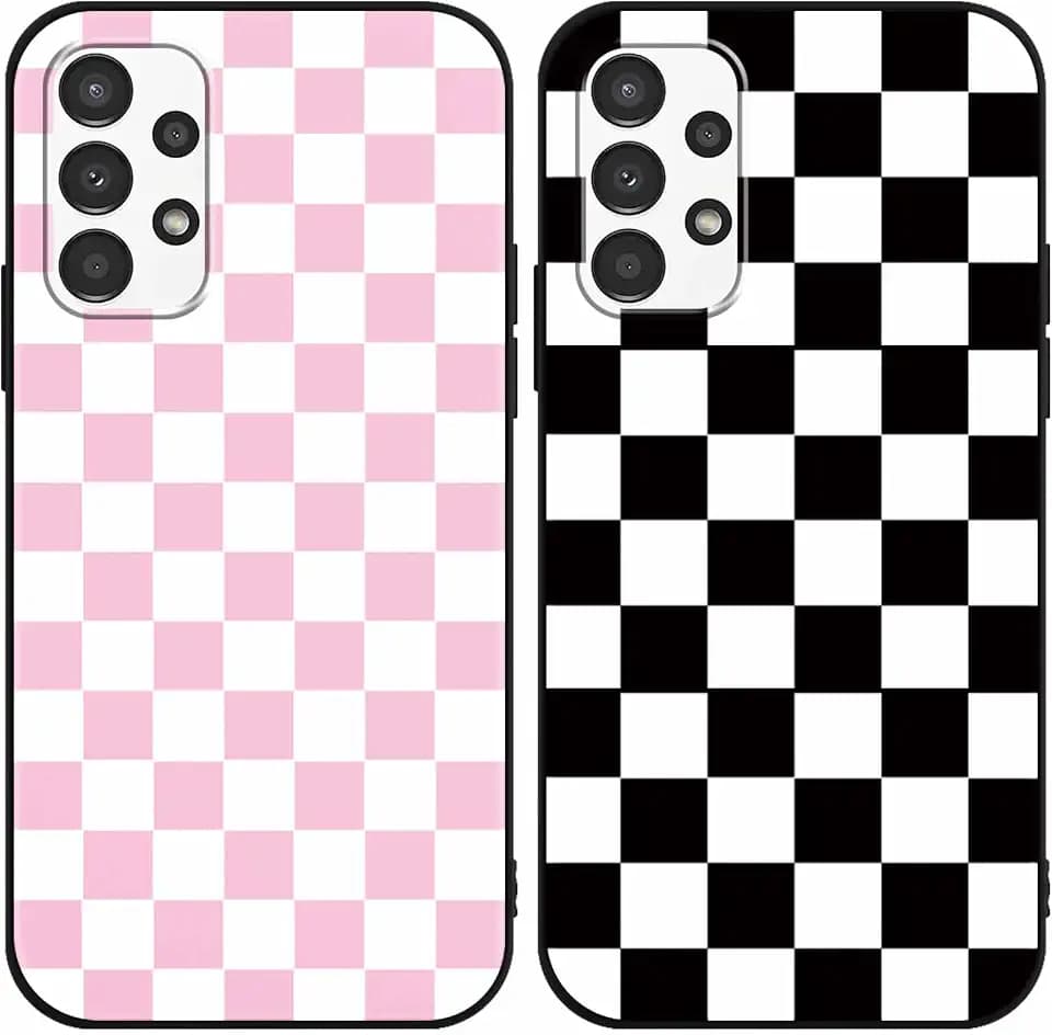 2 Pack Checkerboard Phone Case for Samsung Galaxy A13 4G 6.6", Grid Checkered Chess Soft Slim Shockproof Pattern Scratch-Resistant Funda Cover for Girls Woman, Black/Pink