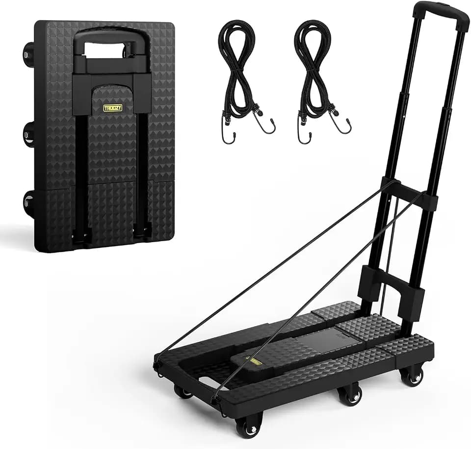 No Assembly Folding Hand Truck 440lbs, Dolly Cart with Wheels & Upright Lock, Extendable Heavy Duty Foldable Dolly for Luggage, Travel, Office & Dorm, Carrito de Carga
