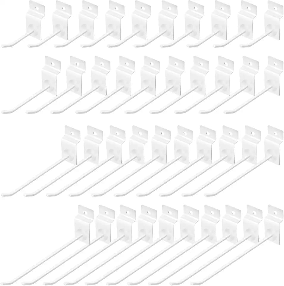 40 Stück 2/4/6/8 Zoll weiße Lamellenwand-Hakensortiment, robuste Lamellenwand-Aufhängung, Display-Haken, Stecktafel-Aufhänger, Haken für Gitterwand, Garage, Geschäft, Einzelhandel