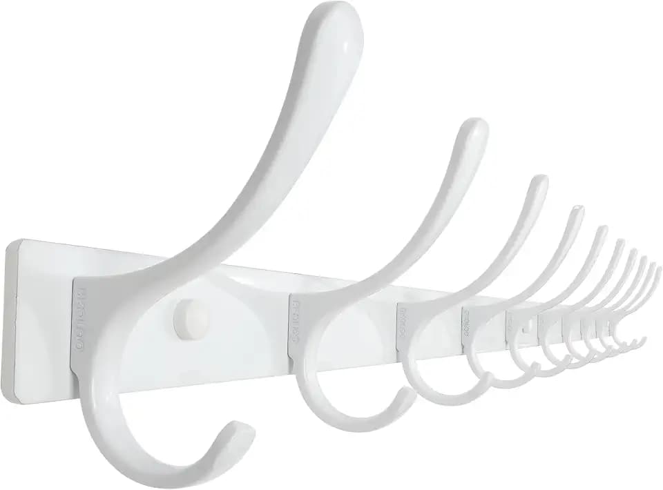 SKOLOO Wall Mounted Coat Rack - 10 Hooks, Heavy Duty, Stainless Steel, Metal Wall Hangers, Sturdy Coat Hooks for Hanging Coats, Jacket, Clothes, Hat, White