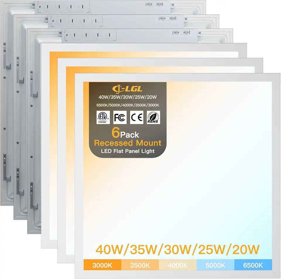 2x2 LED Flat Panel Light,Selectable 5CCT,0-10V Dimmable,5200LM,6Pack