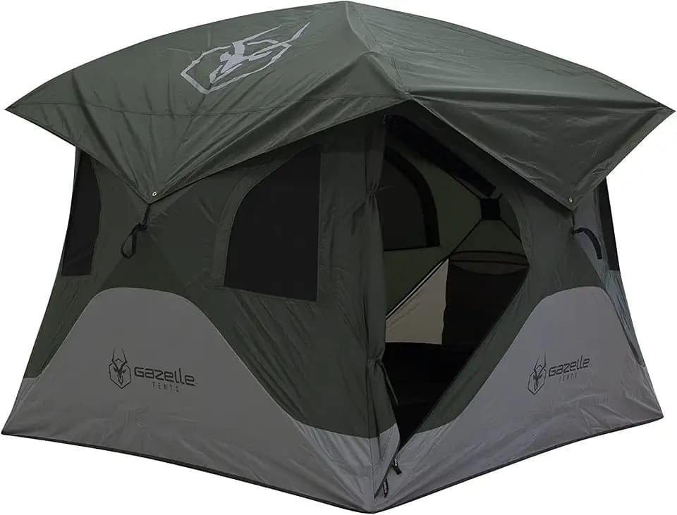 Gazelle Tents™, T3X Hub Tent, Easy 90 Second Set-Up, Waterproof, UV Resistant, Removable Floor, Ample Storage Options, 3-Person, Alpine Green, 68" x 76" x 82", GT301GR