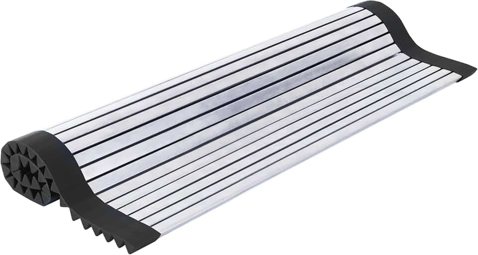 Over the Sink Drying Rack and Rollable Cutting Board, 304 Stainless Steel Prep Workstation with Silicone Grip for RV and Small Kitchen, 20.6 x 13 in