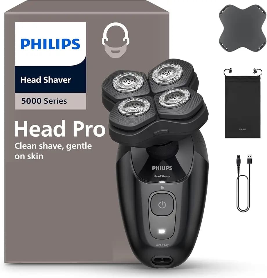 Philips Head Shaver Pro Series 5000 – Glatzenrasierer, elektrischer Rasierer für Herren und Frauen, flexibler 360°-Scherkopf und ComfortCut-Klingen, sanft zur Haut (Modell HS5980/15)