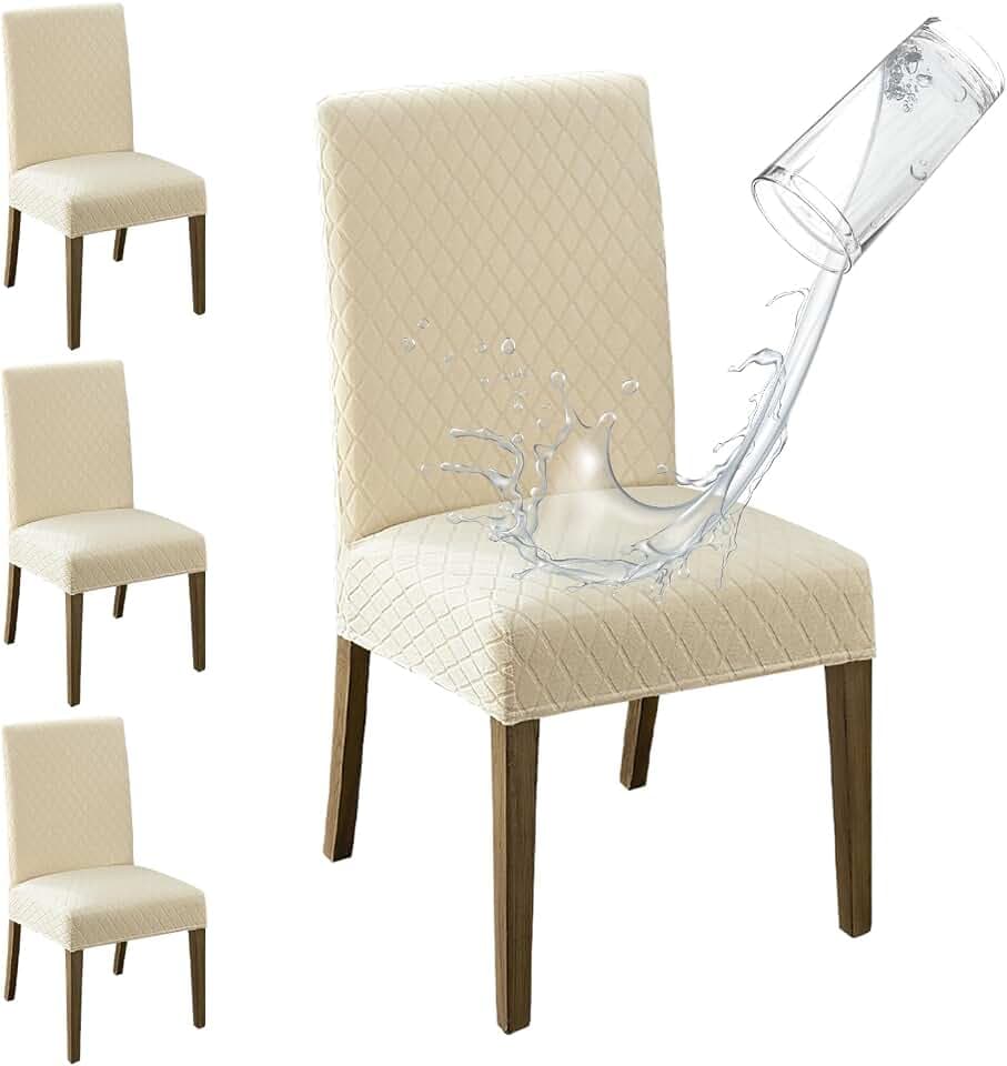 MOSAYT 100% Waterproof Dining Room Chair Covers Set of 4, Beige - XL