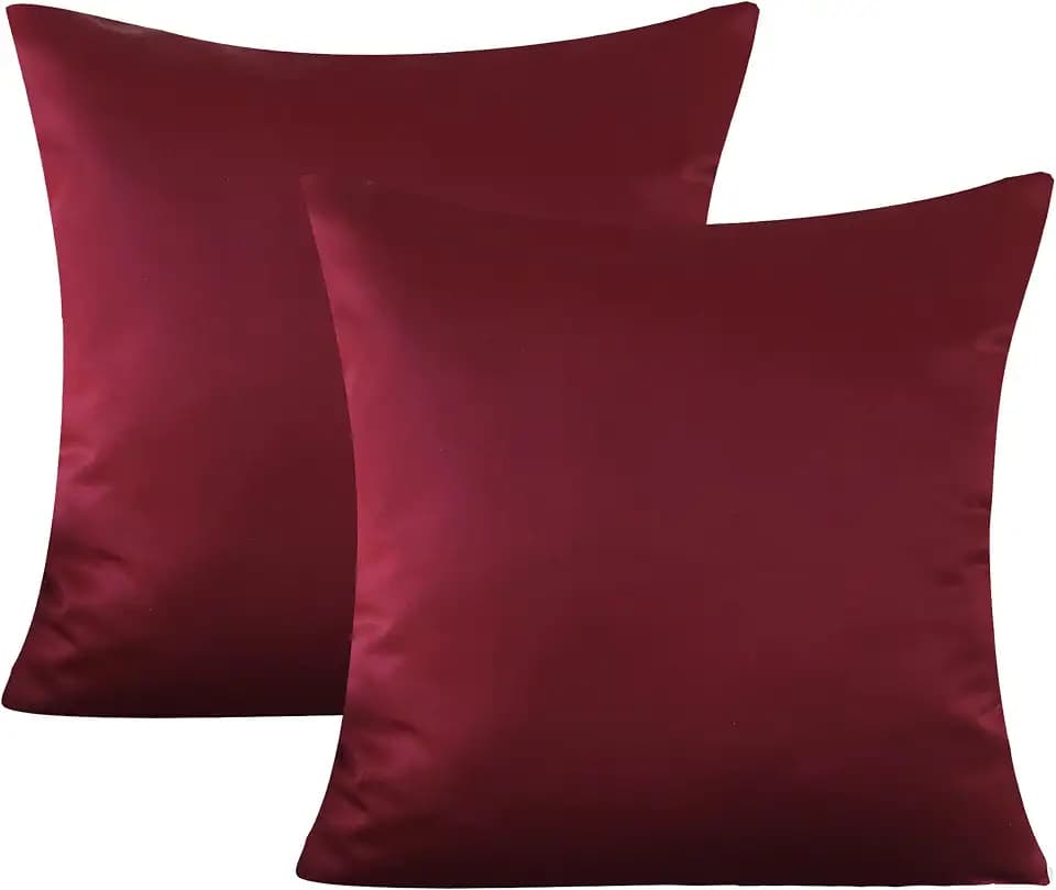 AVKA Studio Heavy Quality Satin Throw Pillow Covers - Set of 2 - Maroon/Burgundy 16x16 Decorative Pillow Covers-with Lining and Zipper Closure- Faux Silk Luxury Pillow for Car Sofa - Covers Only