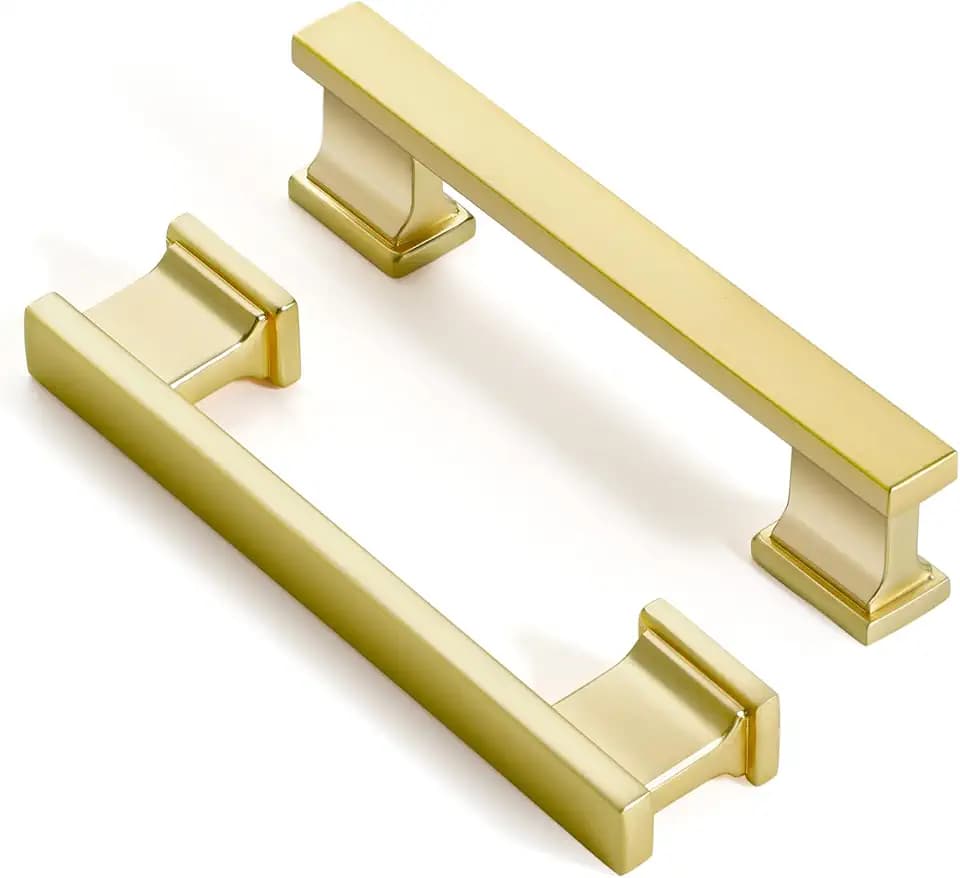 Brushed Brass Kitchen Square Cabinet Handles 3.75 Inch 10 Pack