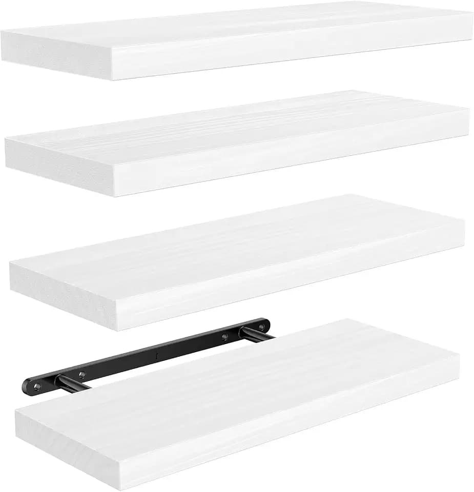 Amada Paulownia Wood Floating Shelves for Wall, Set of 4, White